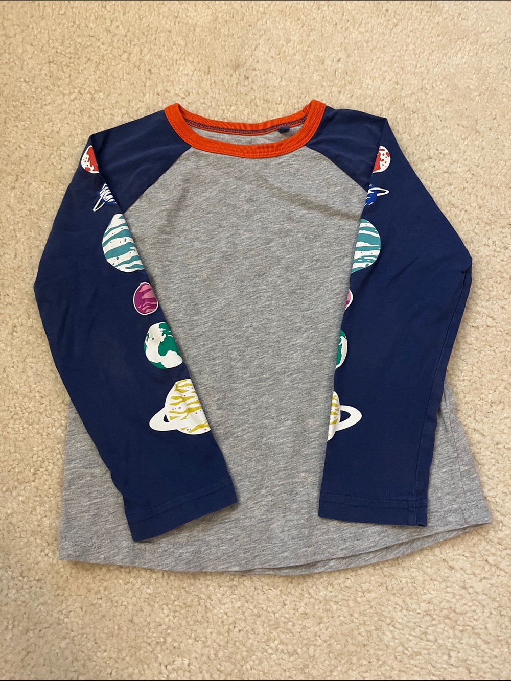 Mini Boden Gray Body Navy Raglan Tee with Colorful Planet Prints